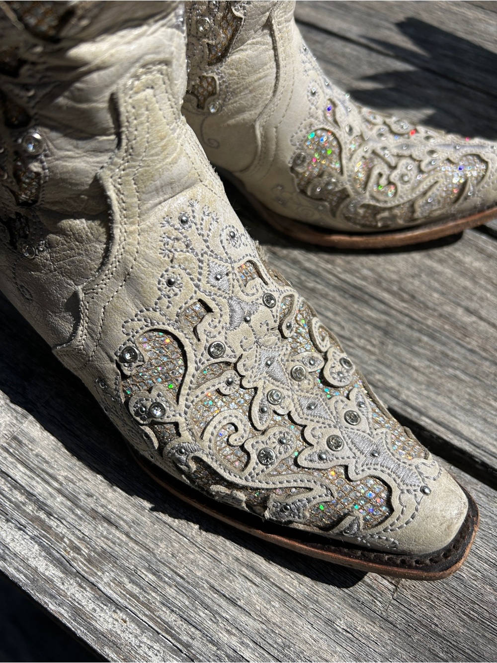 Corral Women's White Glitter Inlay Crystals Boots Bridal Collection 7.5 - Picture 4 of 14